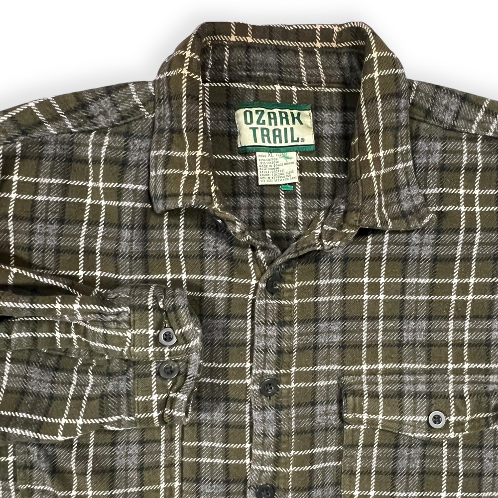 Ozark‎ Trail Mens Thick Heavy Flannel Jacket Shacket XL Olive Green Plaid Grunge